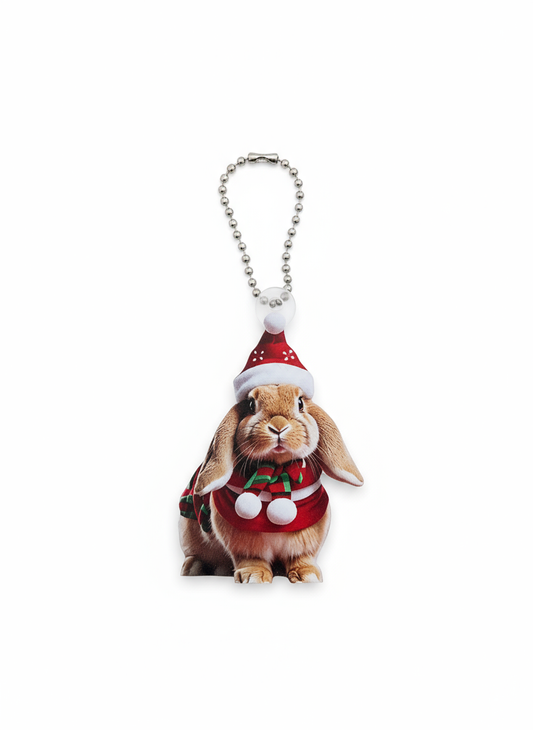 Christmas Bunny Keychain - Festive Mini Lop Charm