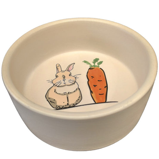 Rabbit and Carrot Food Bowl - Ceramic Feeding Dish