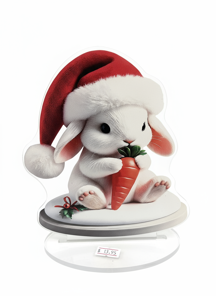 Christmas Mini Lop Bunny Table Decoration - Santa Hat Bunny with Carrot