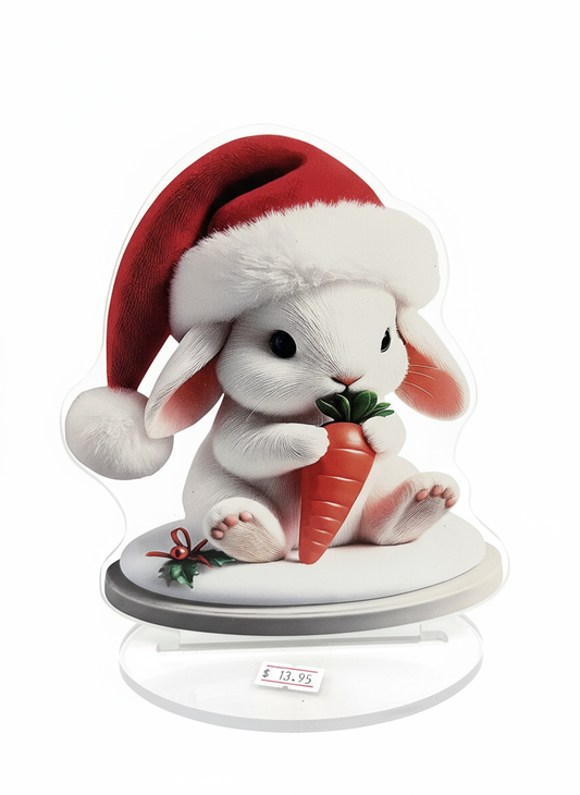Christmas Mini Lop Bunny Table Decoration - Santa Hat Bunny with Carrot