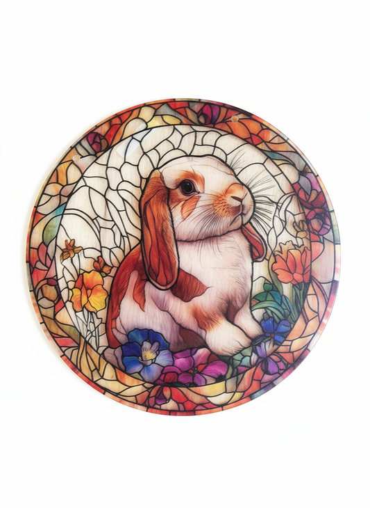 Mini Lop Bunny Suncatcher - Stained Glass Style Floral Rabbit Window Decoration