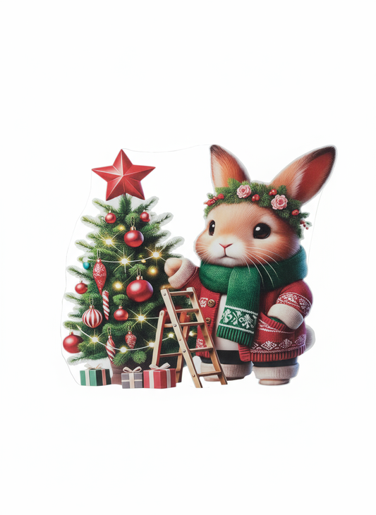 Christmas Tree and Bunny Garden 3D Decoration - Festive Holiday Ornament