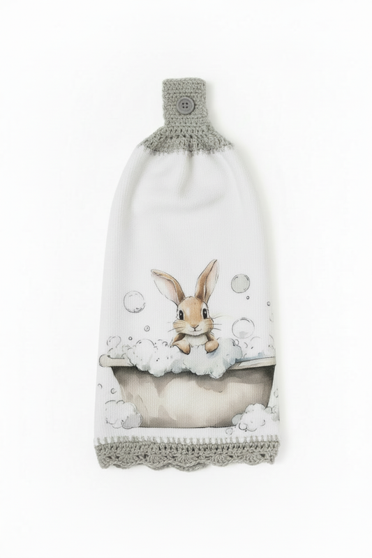 Bubble Bath Bunny Towel with Grey Button