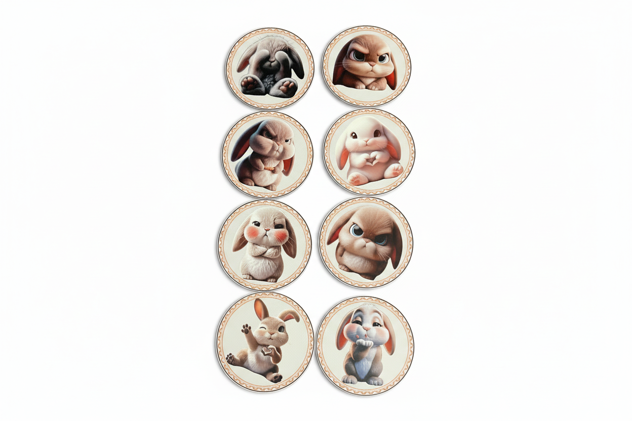Bunny coasters on white background