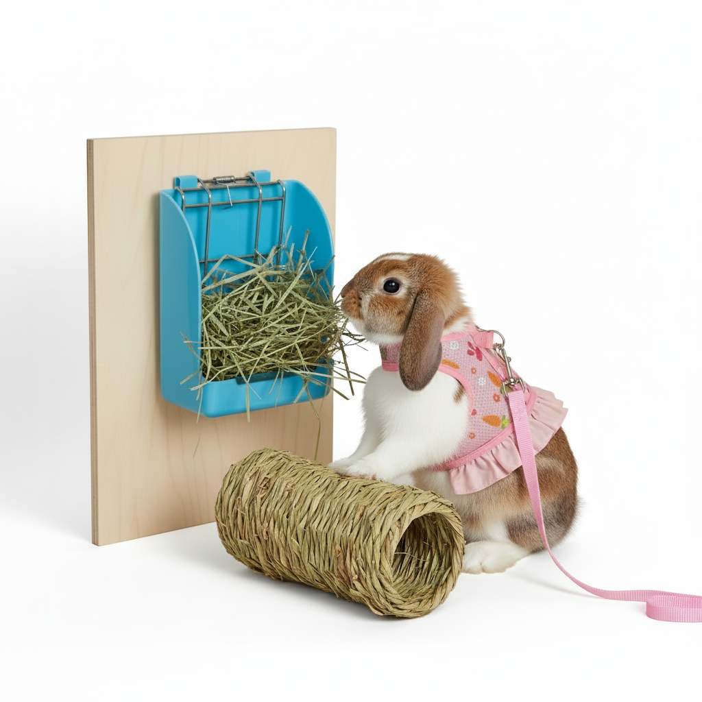 Bunny with accessories on white background