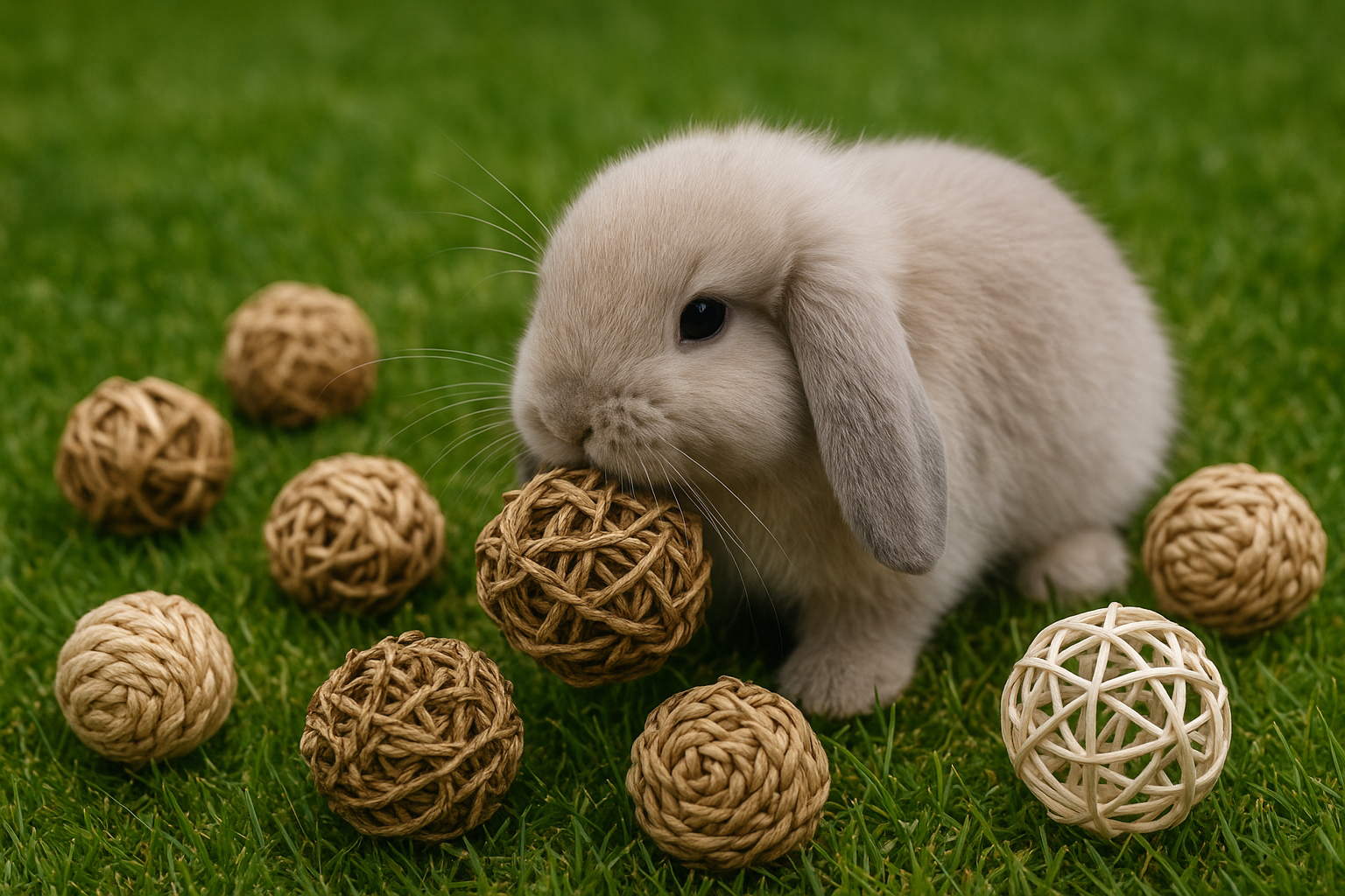 Generated image of bunny playing with toy balls