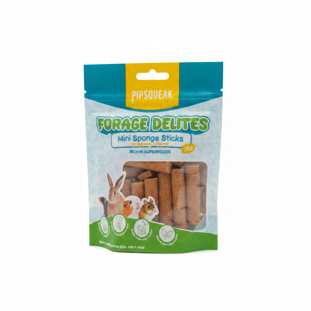 Pipsqueak Forage Delites Mini Sponge Sticks – Strawberry & Carrot 35g