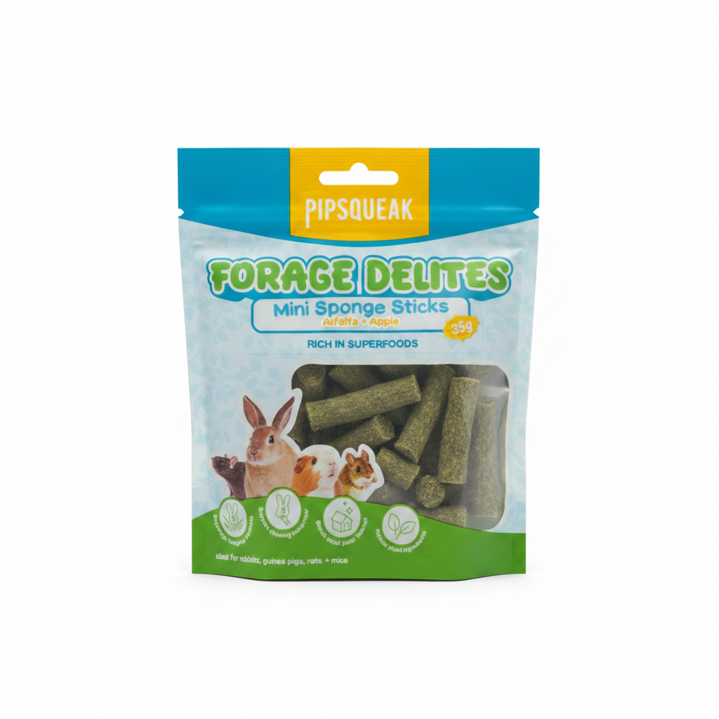 Pipsqueak Forage Delites Mini Sponge Sticks – Alfalfa & Apple 35g