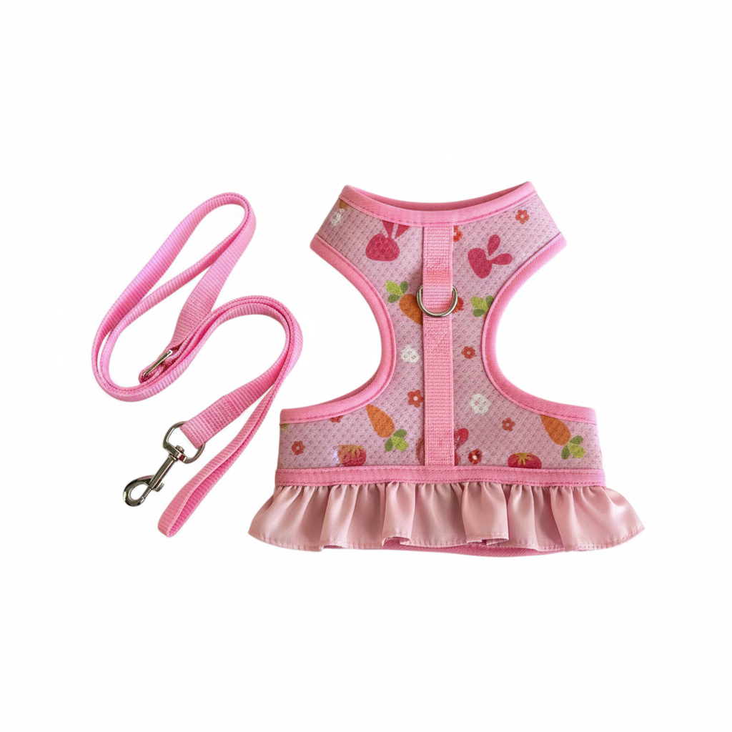 Professional pink rabbit harness and leash set