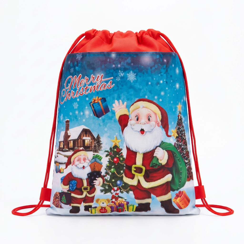 Santa Christmas drawstring gift bag