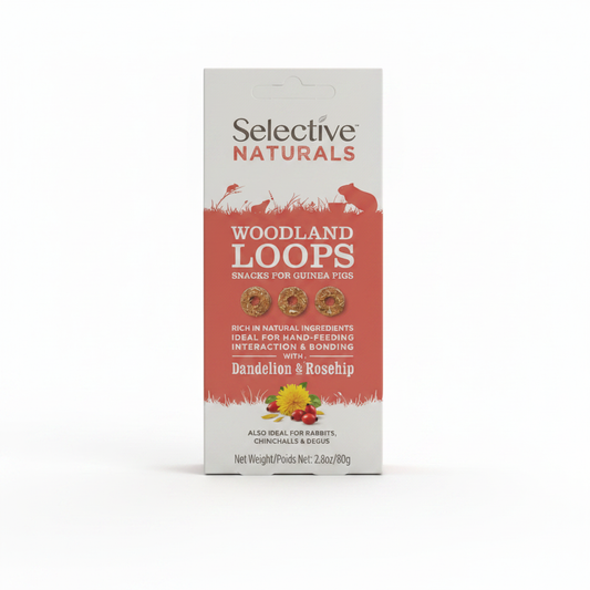 Selective Naturals Woodland Loops – Dandelion & Rosehip Snacks for Rabbits & Small Animals (80g)
